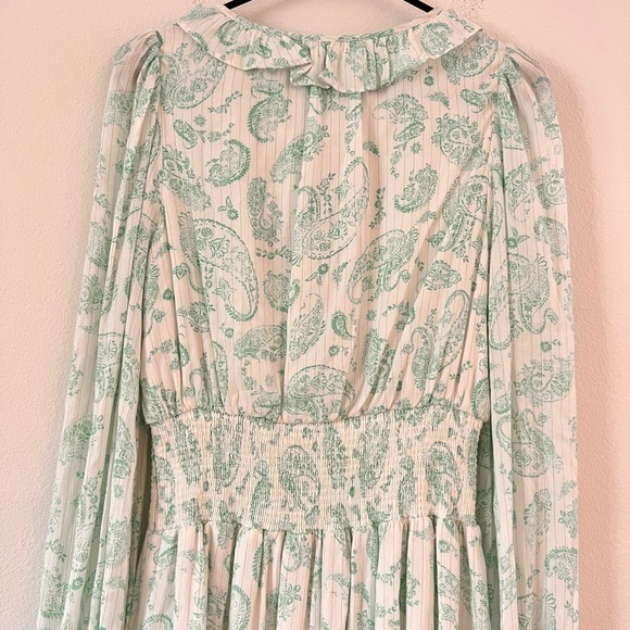 NWOT House of Harlow 1960 Mint Paisley White Smocked Ruffle Mini Dress Small - Picture 11 of 15